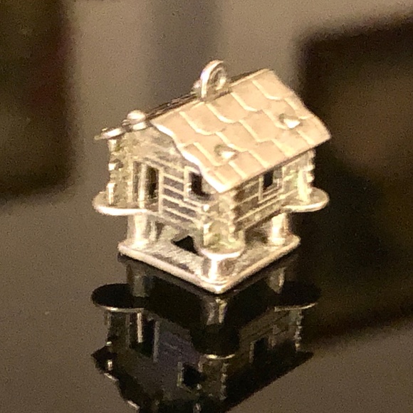 VTG 800 German Silver Log Cabin Cottage House on Stilts Charm~ Signed~ 1" x 1" - Picture 2 of 8